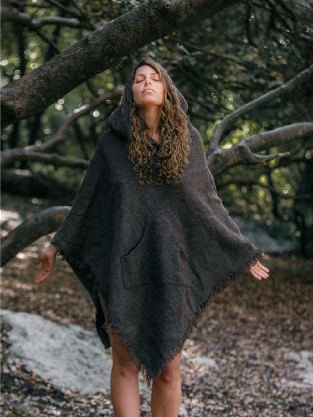~NWT Primitive Tribal Craft Brown Wool Hooded Poncho~